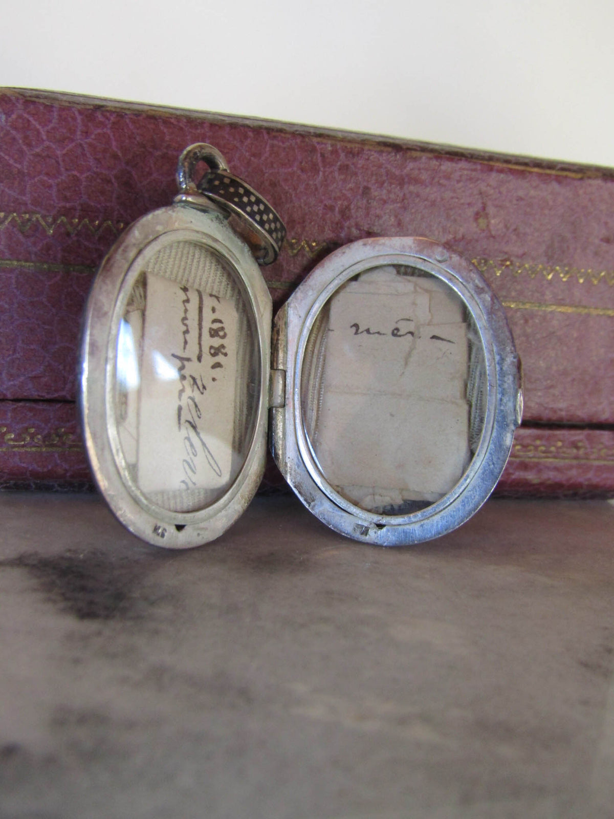 Antique Silver Niello Romantic Locket with Personal note dated 1881