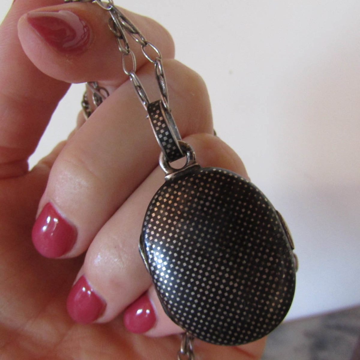 Antique Silver Niello Romantic Locket with Personal note dated 1881