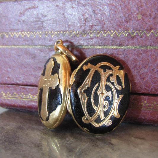 Antique 18K Solid Gold and Enamel Locket dated 1889