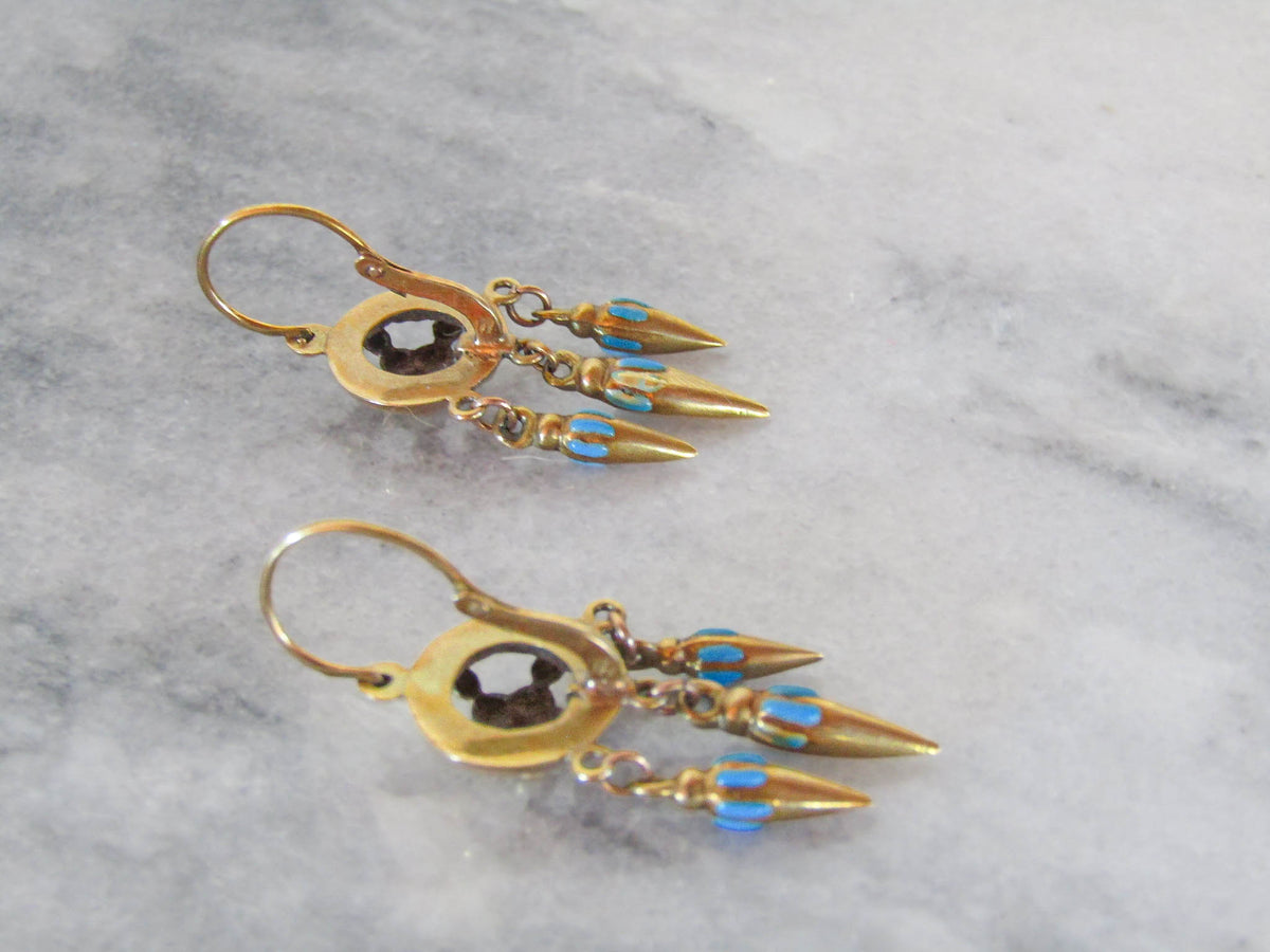 Antique Victorian Etruscan Revival Enamel Forget-Me-Not Earrings c. 1880