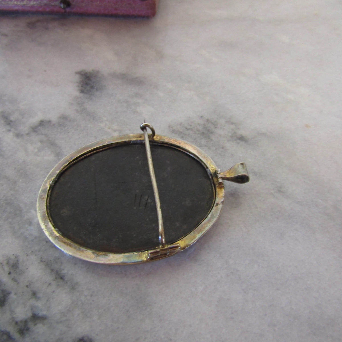 Antique Silver Pietra Dura Pendant Brooch c. 1870