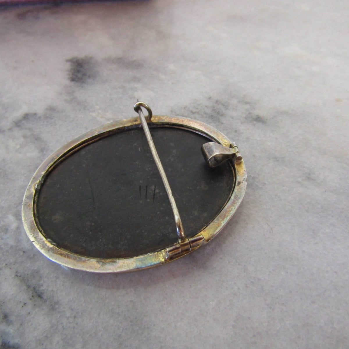 Antique Silver Pietra Dura Pendant Brooch c. 1870