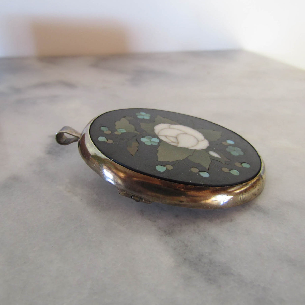 Antique Silver Pietra Dura Pendant Brooch c. 1870