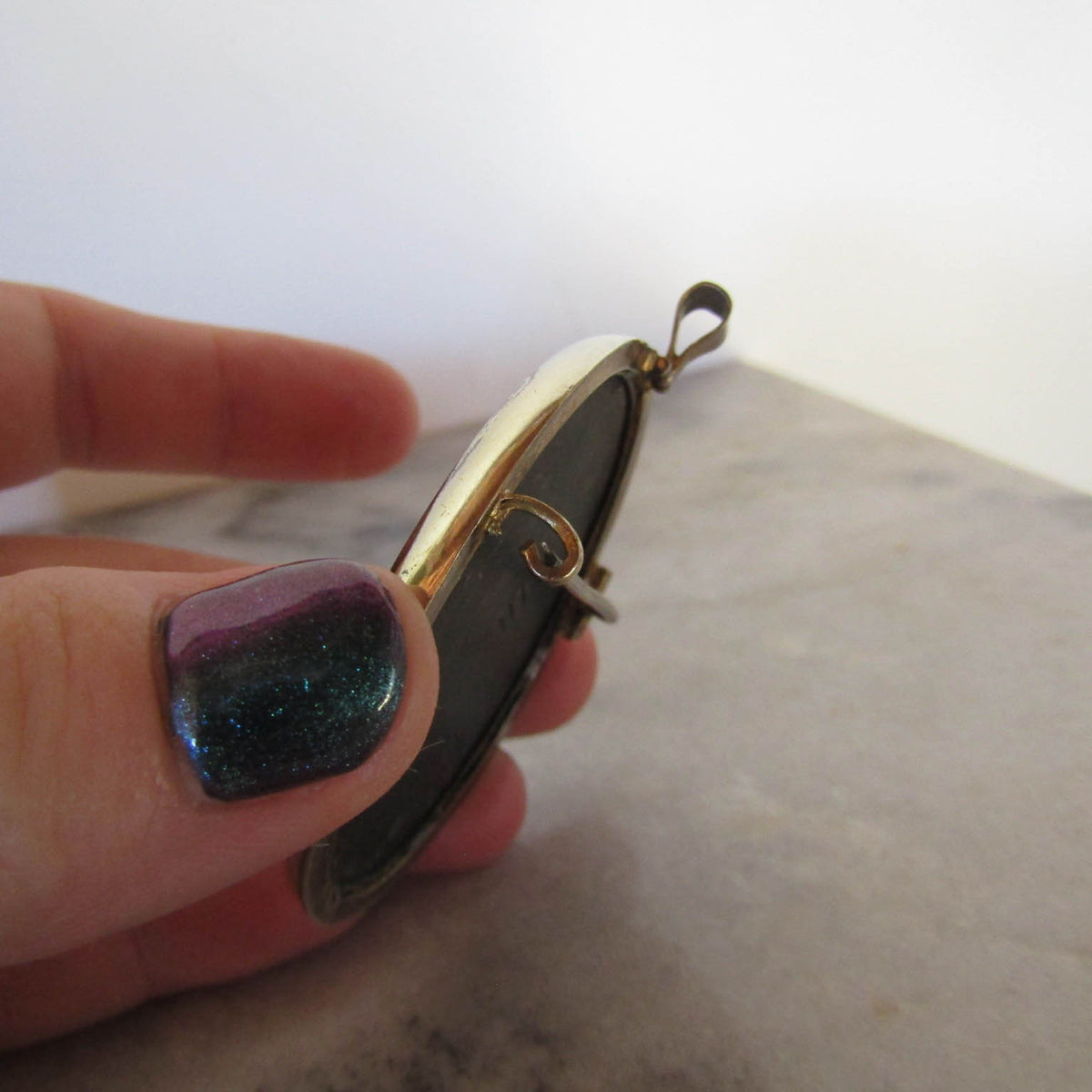 Antique Silver Pietra Dura Pendant Brooch c. 1870