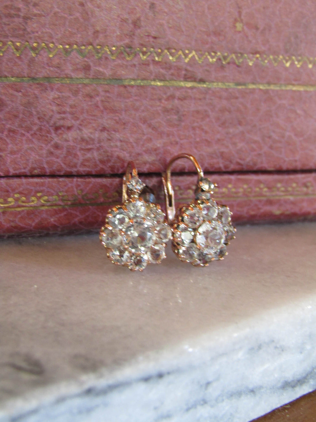 Edwardian Cluster Earrings, 18K Rose Gold, Hand-Crafted Daisy Design