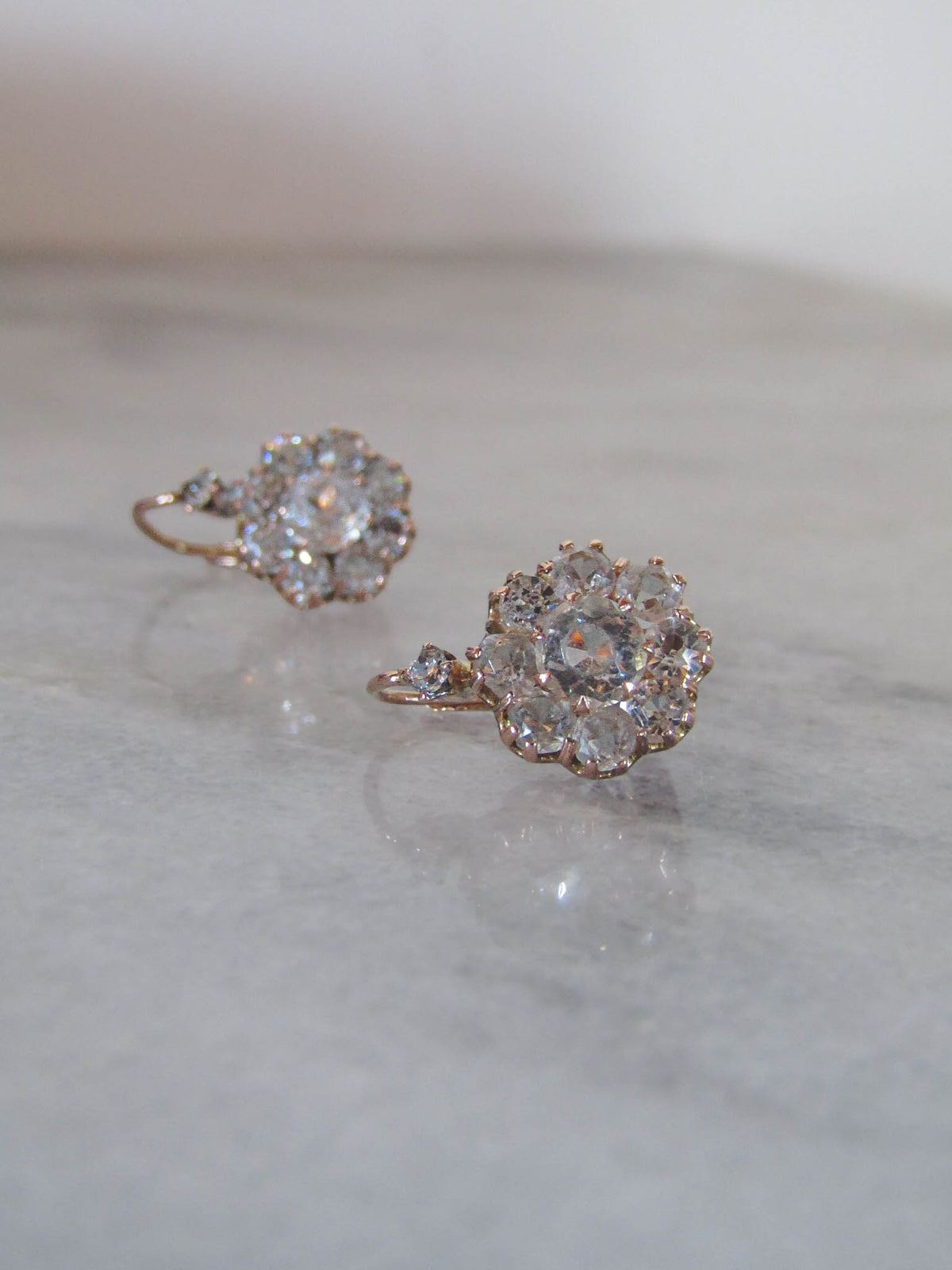 Edwardian Cluster Earrings, 18K Rose Gold, Hand-Crafted Daisy Design