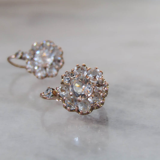 Edwardian Cluster Earrings, 18K Rose Gold, Hand-Crafted Daisy Design