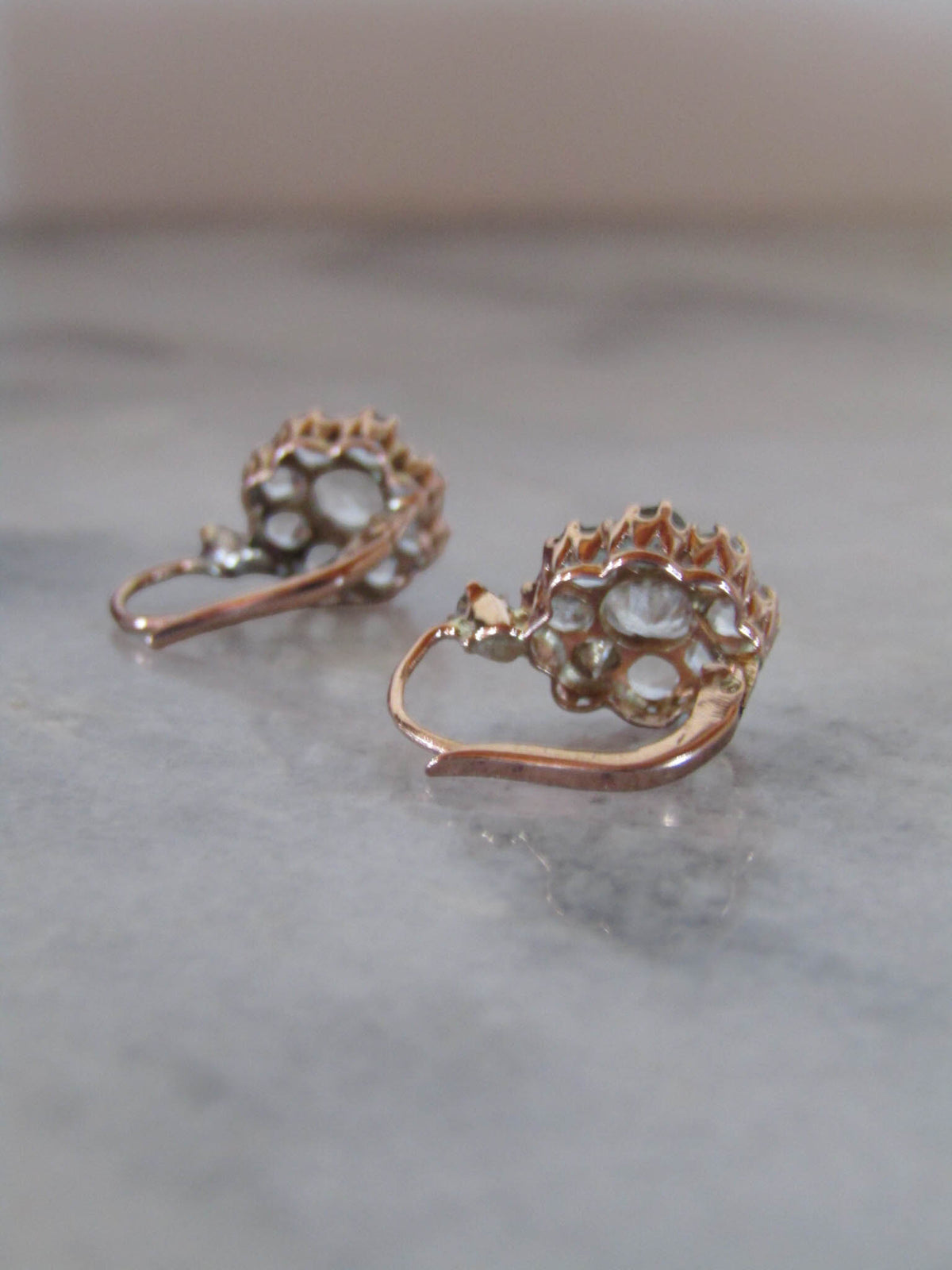 Edwardian Cluster Earrings, 18K Rose Gold, Hand-Crafted Daisy Design
