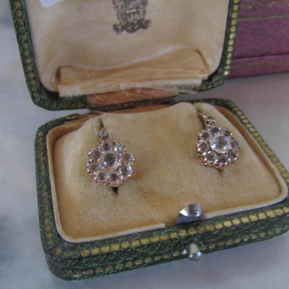 Edwardian Cluster Earrings, 18K Rose Gold, Hand-Crafted Daisy Design