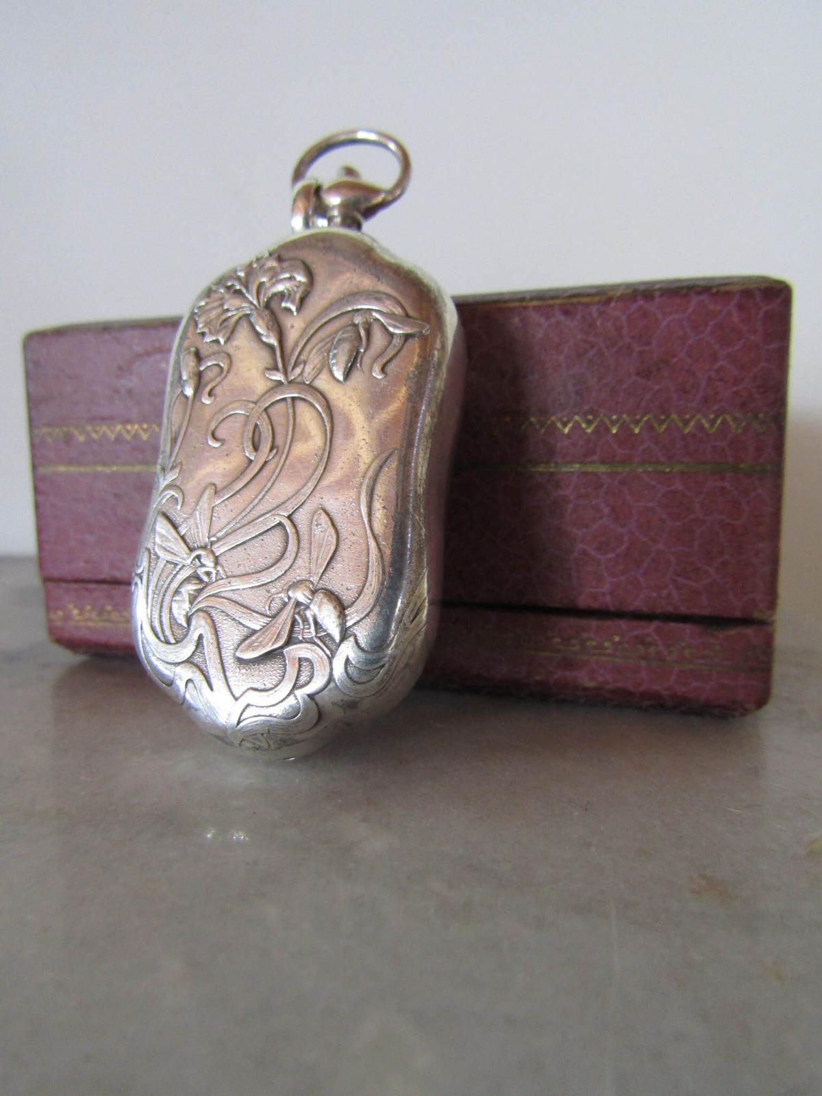 Victorian 800 Silver Porte-Louis, Chased Art Nouveau Flowers