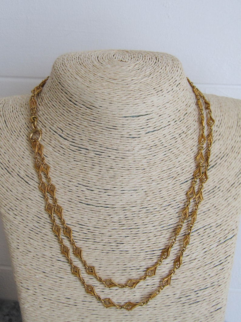 37" 18K Solid Gold Belle Epoque Half Guard Chain with Hanging Bolt Ring c. 1880