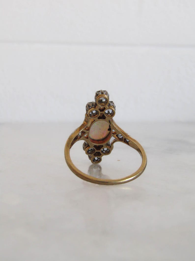 Antique Belle Epoque Opal and 1 carat OMC Diamond Tiara Ring c. 1900