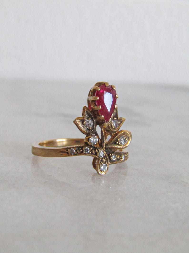 Antique 18K Ruby and Diamond Duchesse Ring, Tiara Ring c. 1900