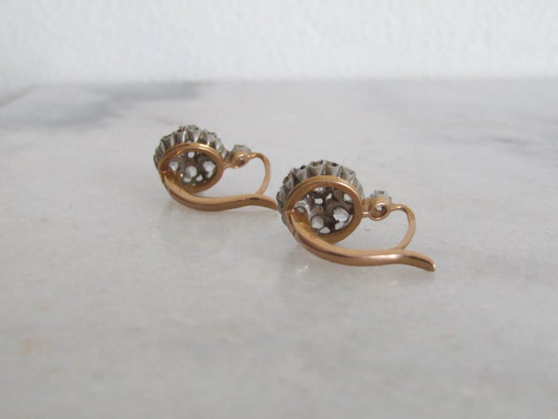 Antique French Diamond Daisy Cluster Earrings,