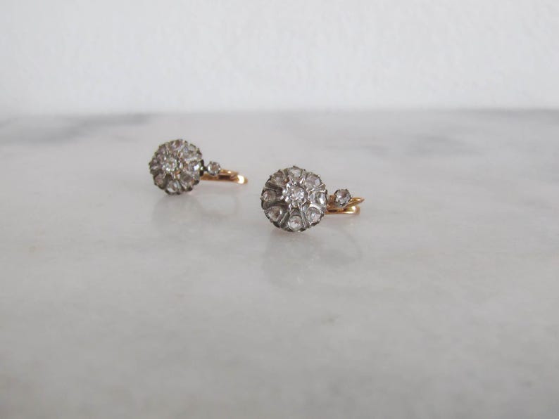 Antique French Diamond Daisy Cluster Earrings,