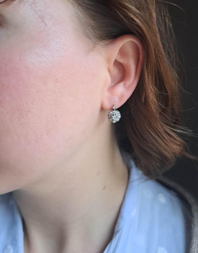 Antique French Diamond Daisy Cluster Earrings,