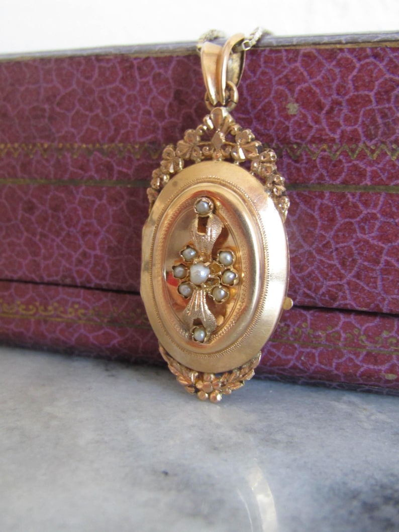 Antique Solid Gold Pearl Locket, French Victorian Sentimental Locket Pendant