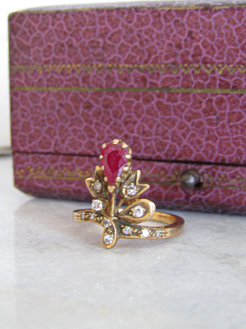 Antique 18K Ruby and Diamond Duchesse Ring, Tiara Ring c. 1900