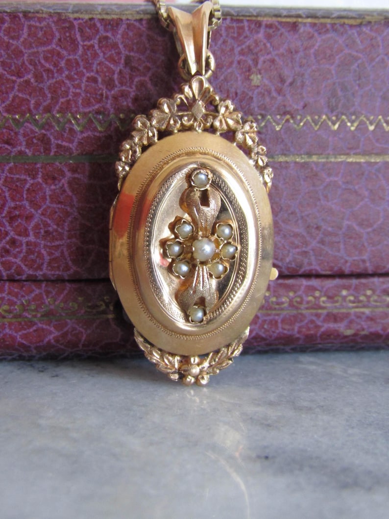 Antique Solid Gold Pearl Locket, French Victorian Sentimental Locket Pendant