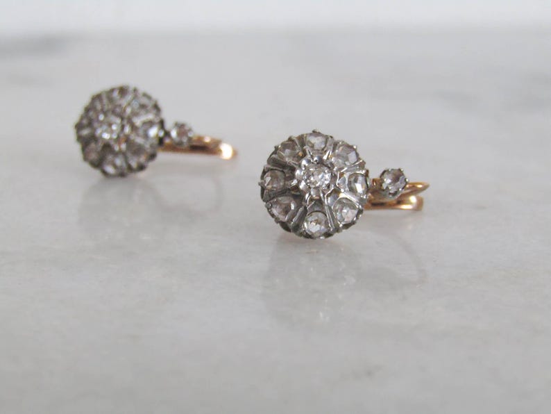 Antique French Diamond Daisy Cluster Earrings,