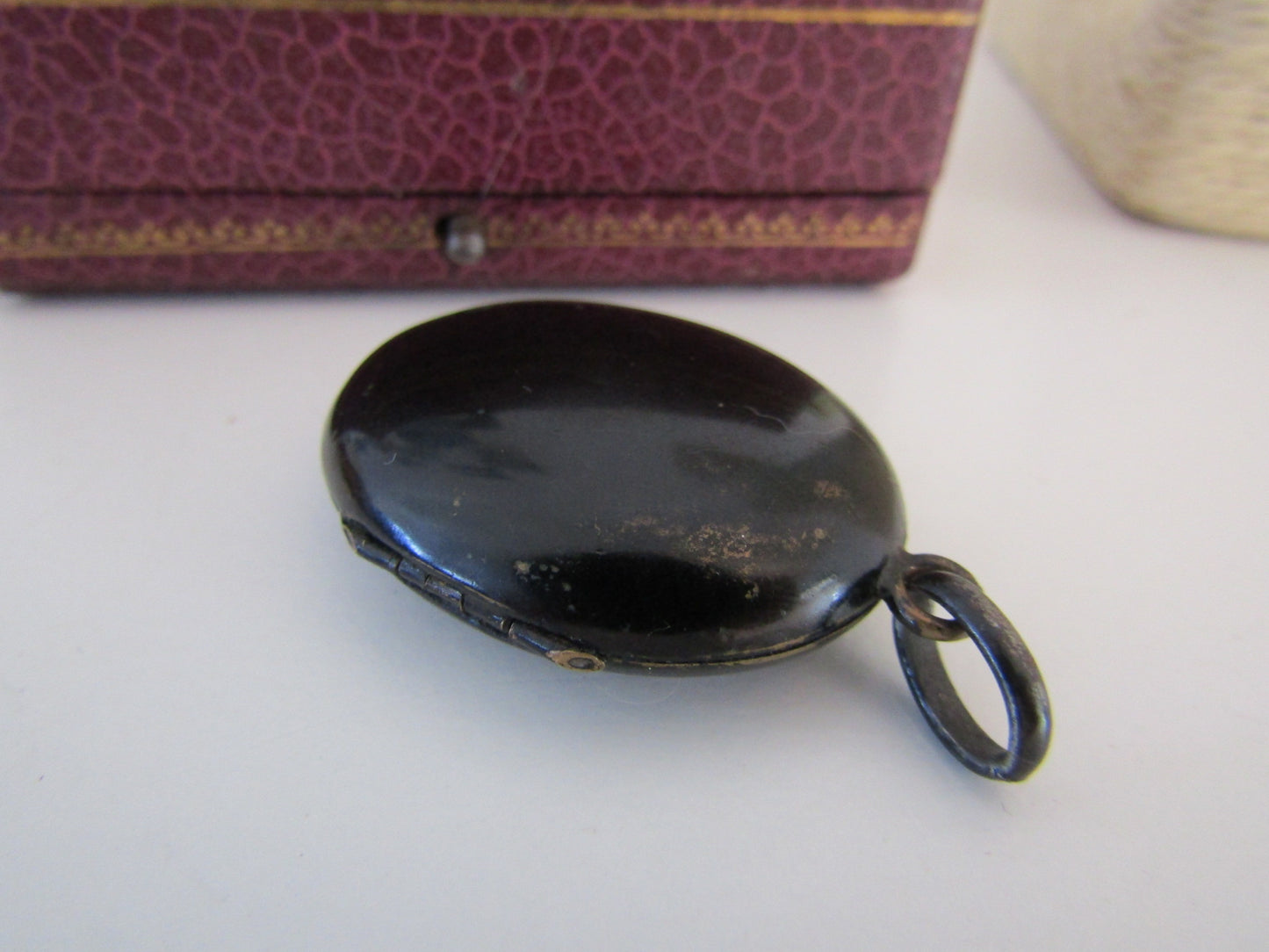 Victorian Black Enamel Locket, Antique French Mourning Locket, XIX Century Reliquary Pendant