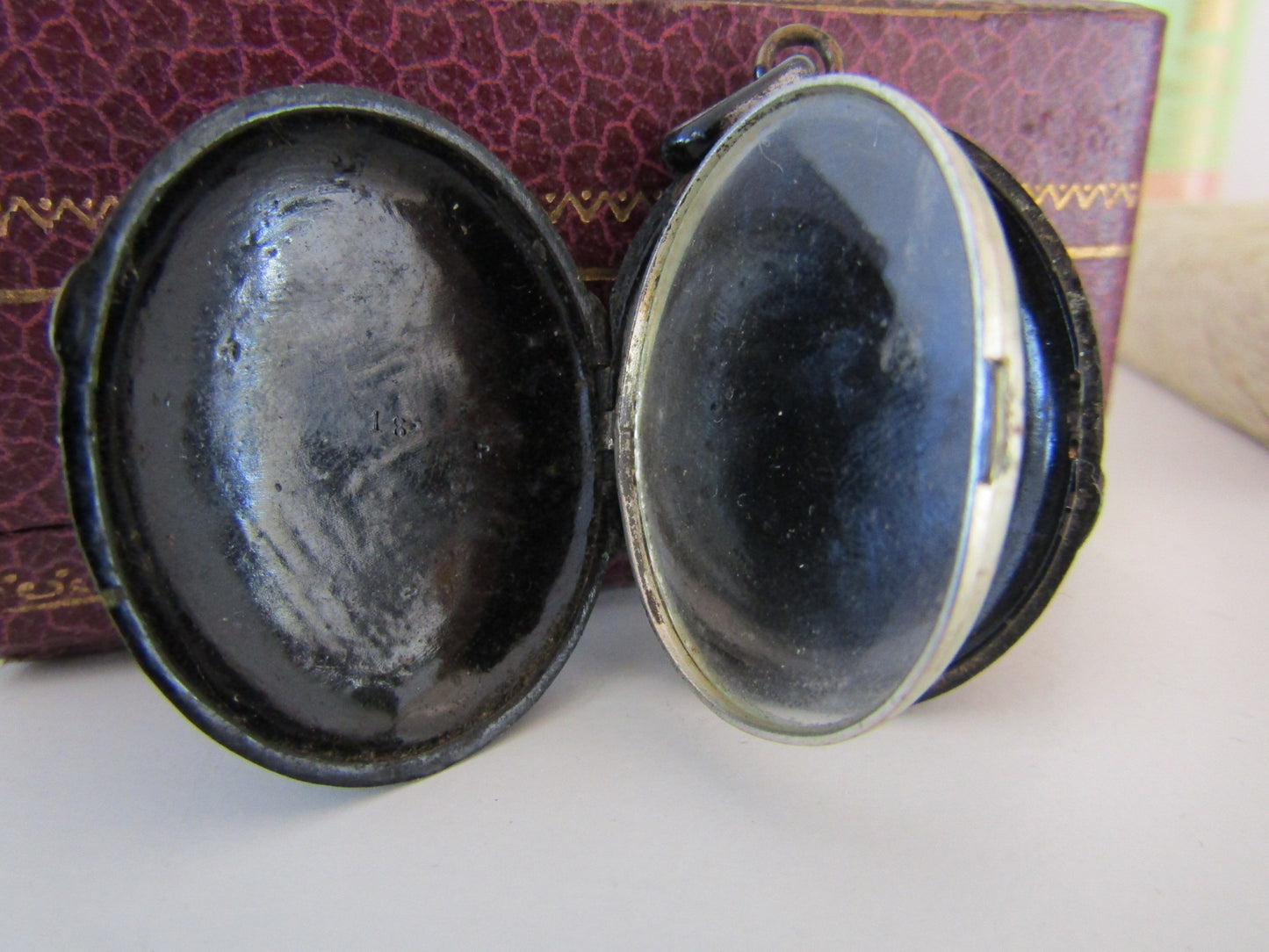 Victorian Black Enamel Locket, Antique French Mourning Locket, XIX Century Reliquary Pendant