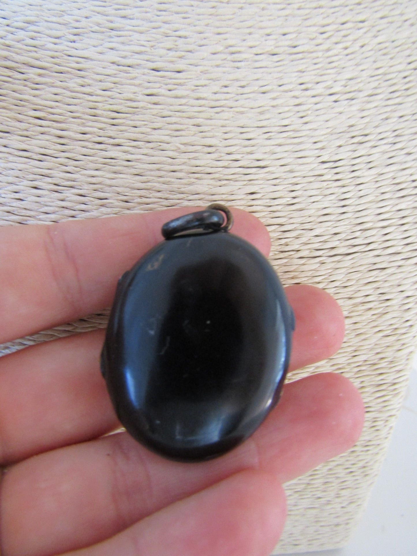 Victorian Black Enamel Locket, Antique French Mourning Locket, XIX Century Reliquary Pendant