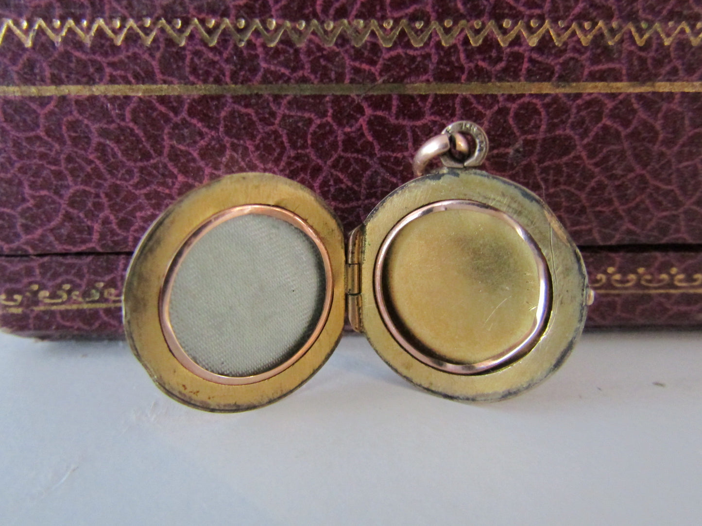 Art Nouveau Gold Filled Round Locket with Mistletoe Repousse