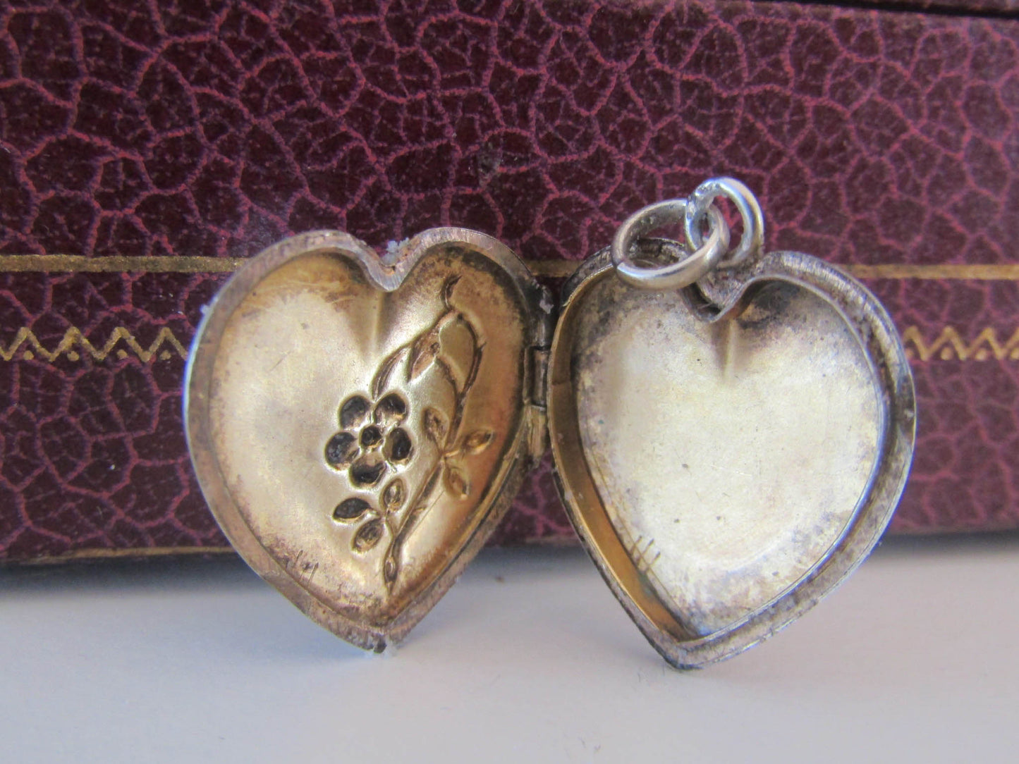 Art Nouveau Heart Locket with Floral Repousse work, Antique French Locket c. 1900, Gift f or her