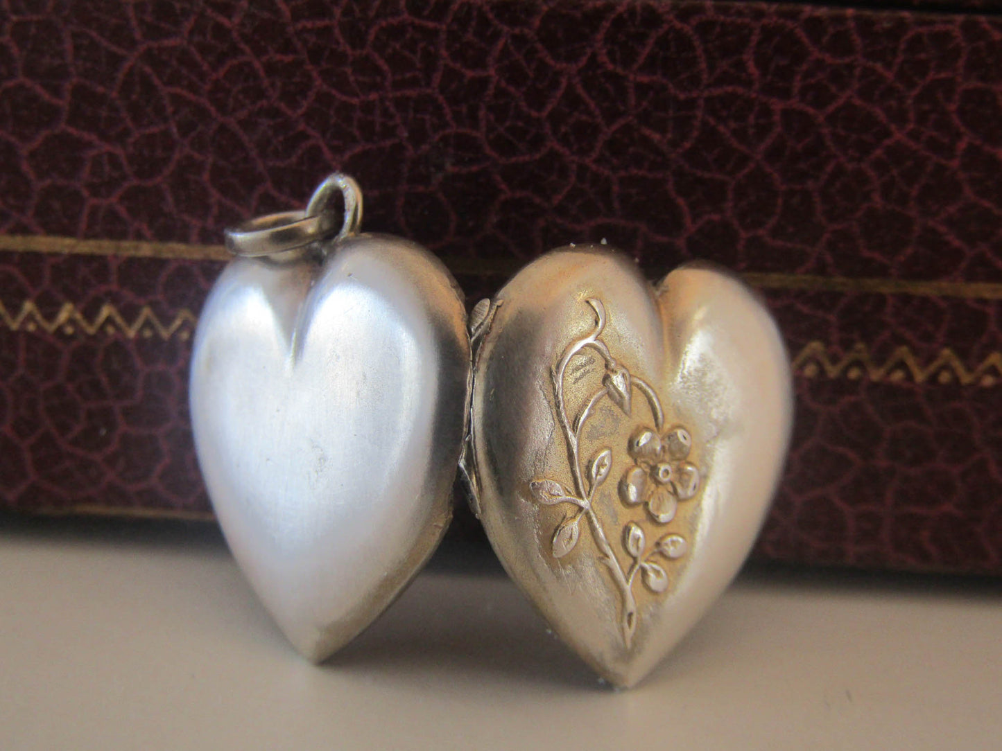 Art Nouveau Heart Locket with Floral Repousse work, Antique French Locket c. 1900, Gift f or her