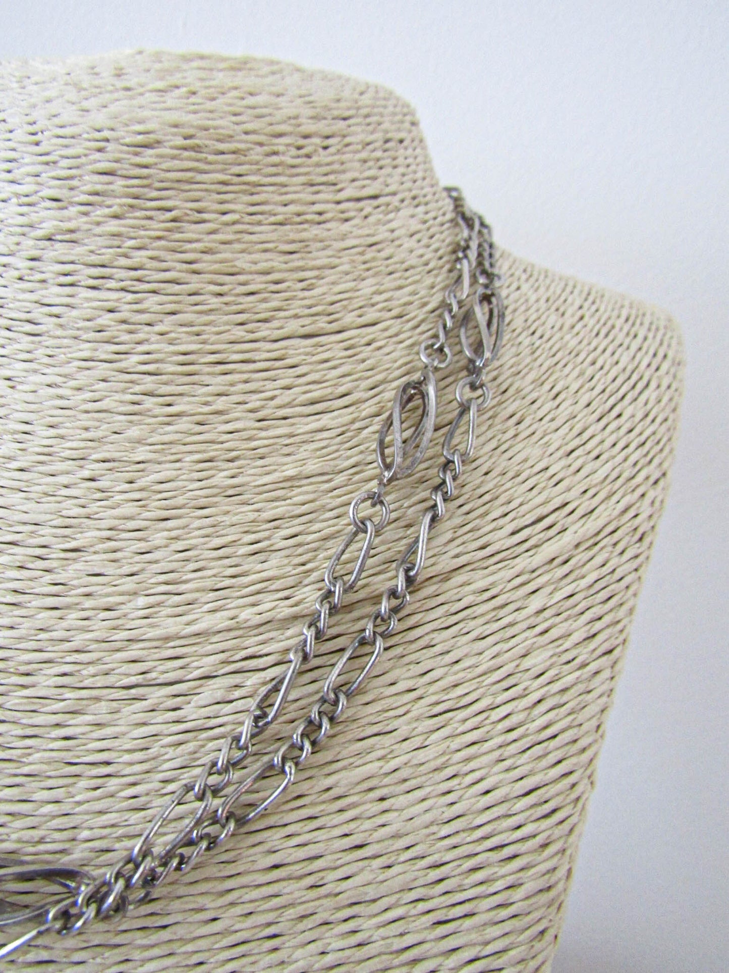 Antique French Silver Chain, Half Long Guard Chain, Long Silver Necklace