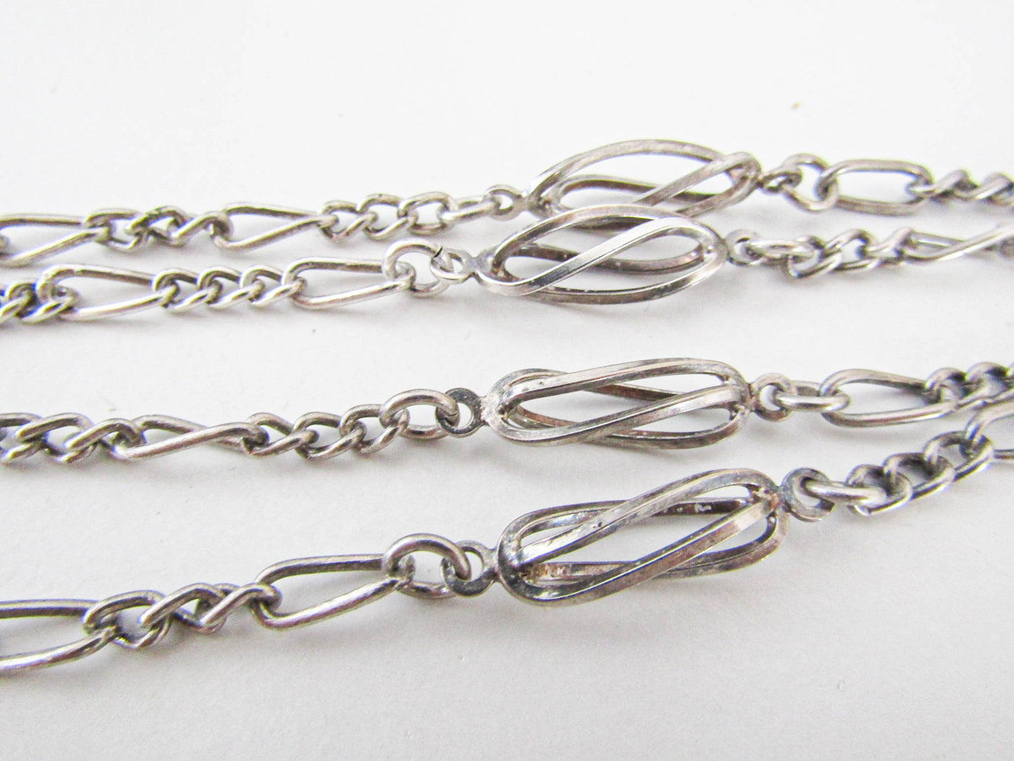 Antique French Silver Chain, Half Long Guard Chain, Long Silver Necklace