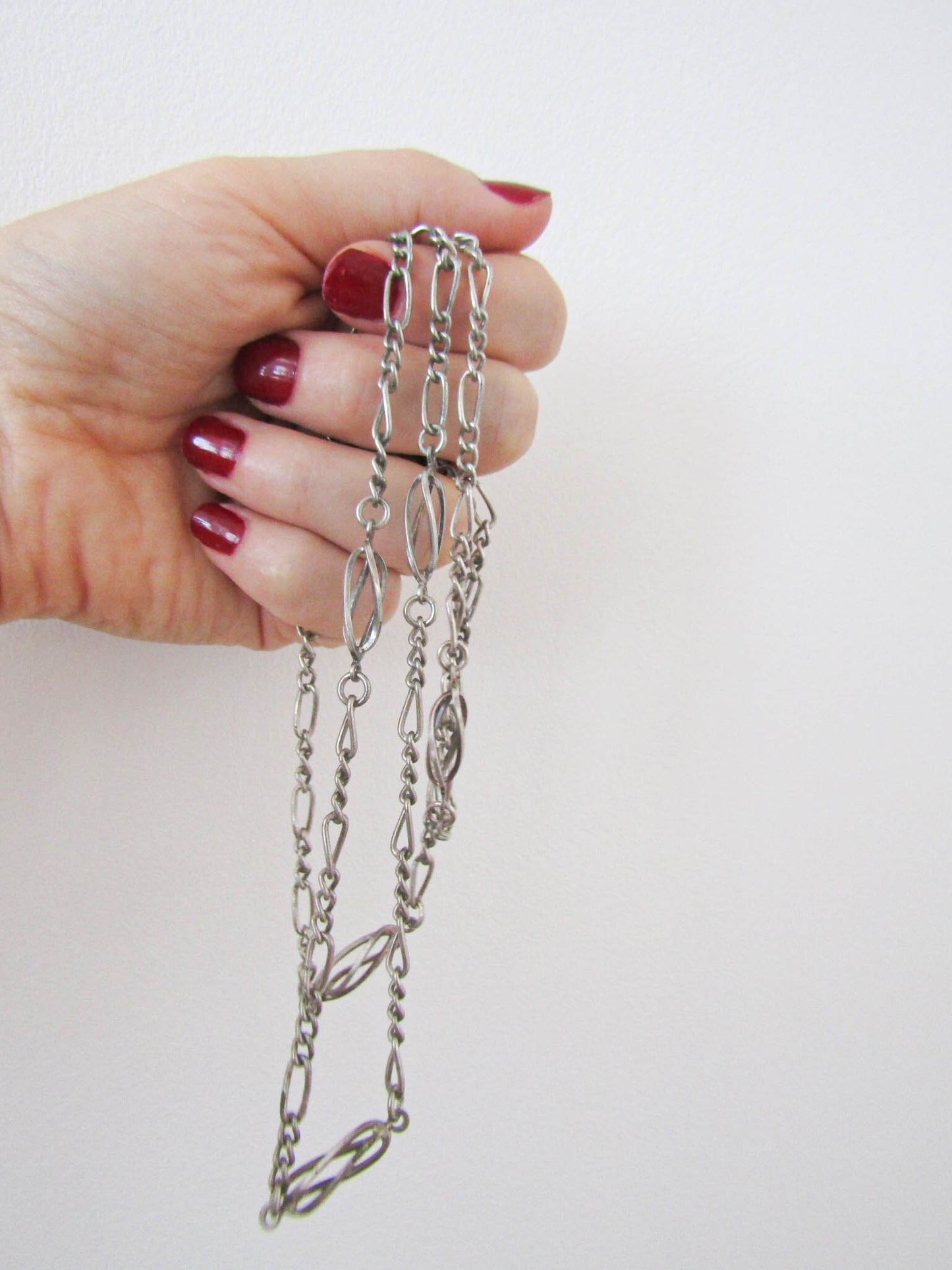 Antique French Silver Chain, Half Long Guard Chain, Long Silver Necklace