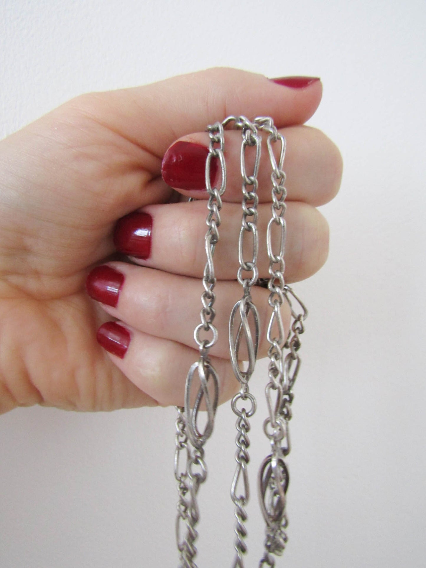 Antique French Silver Chain, Half Long Guard Chain, Long Silver Necklace