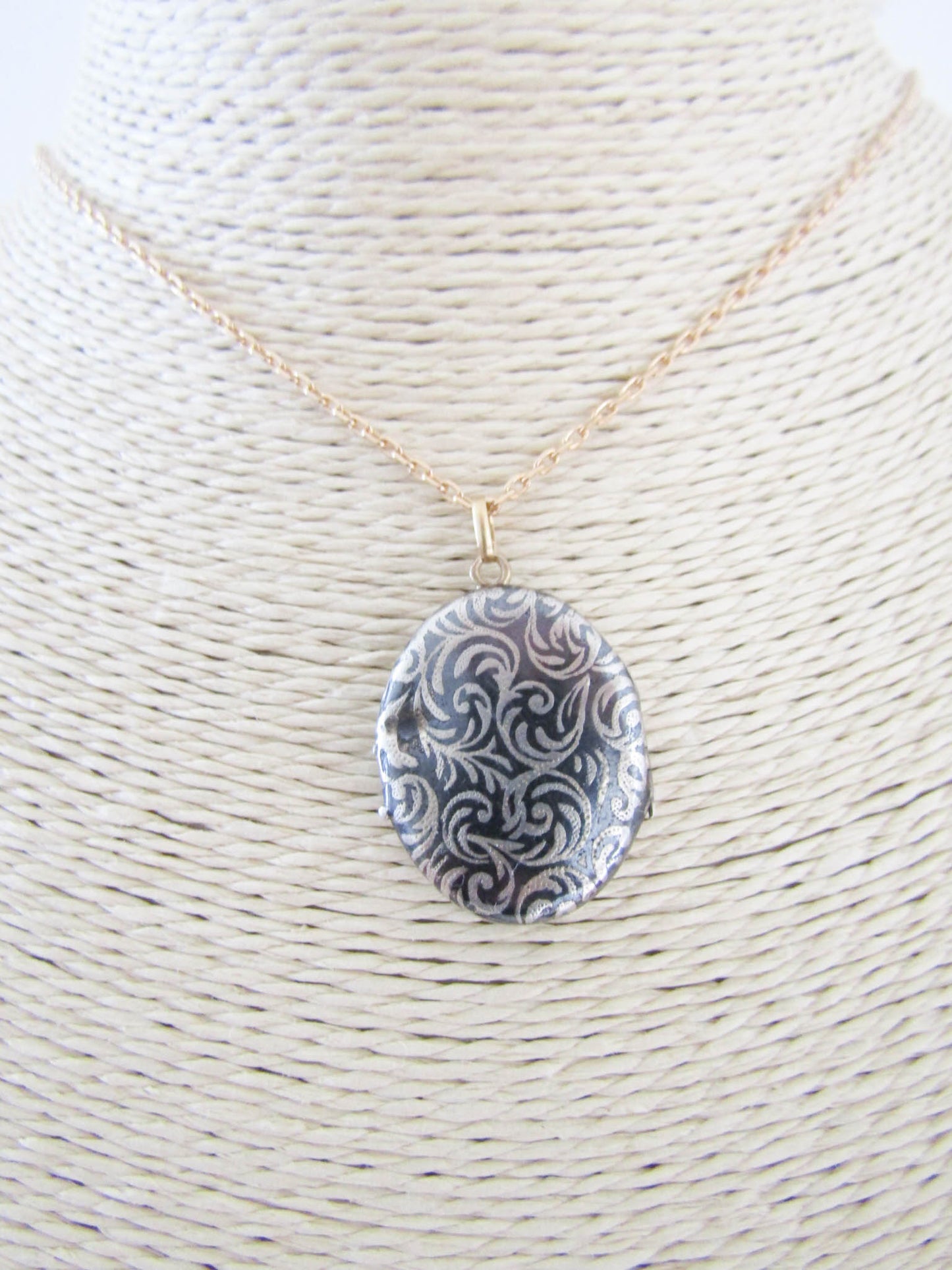 Victorian Silver Niello Locket with Vermeil Interior, Antique French XIX Century Locket