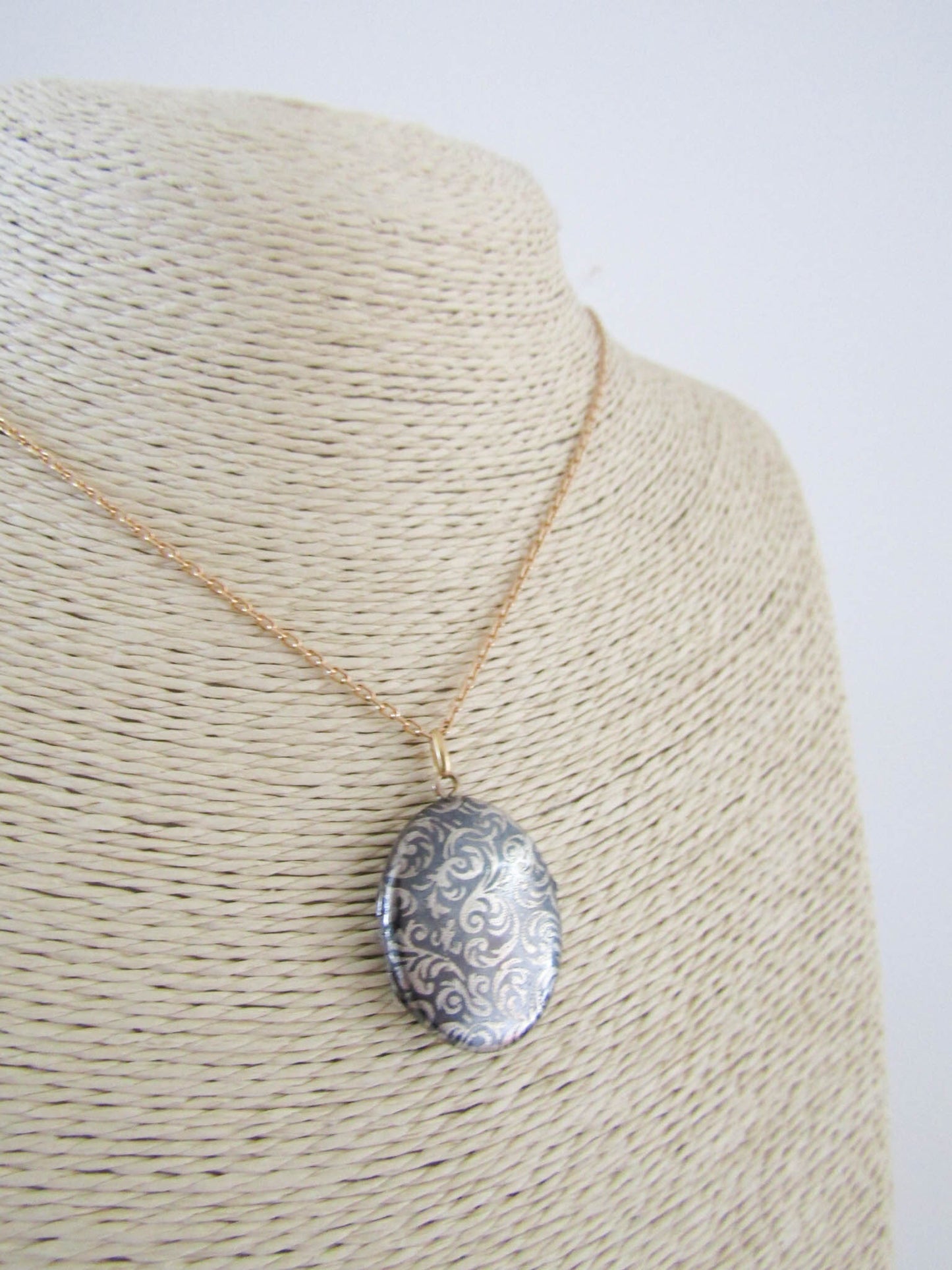 Victorian Silver Niello Locket with Vermeil Interior, Antique French XIX Century Locket