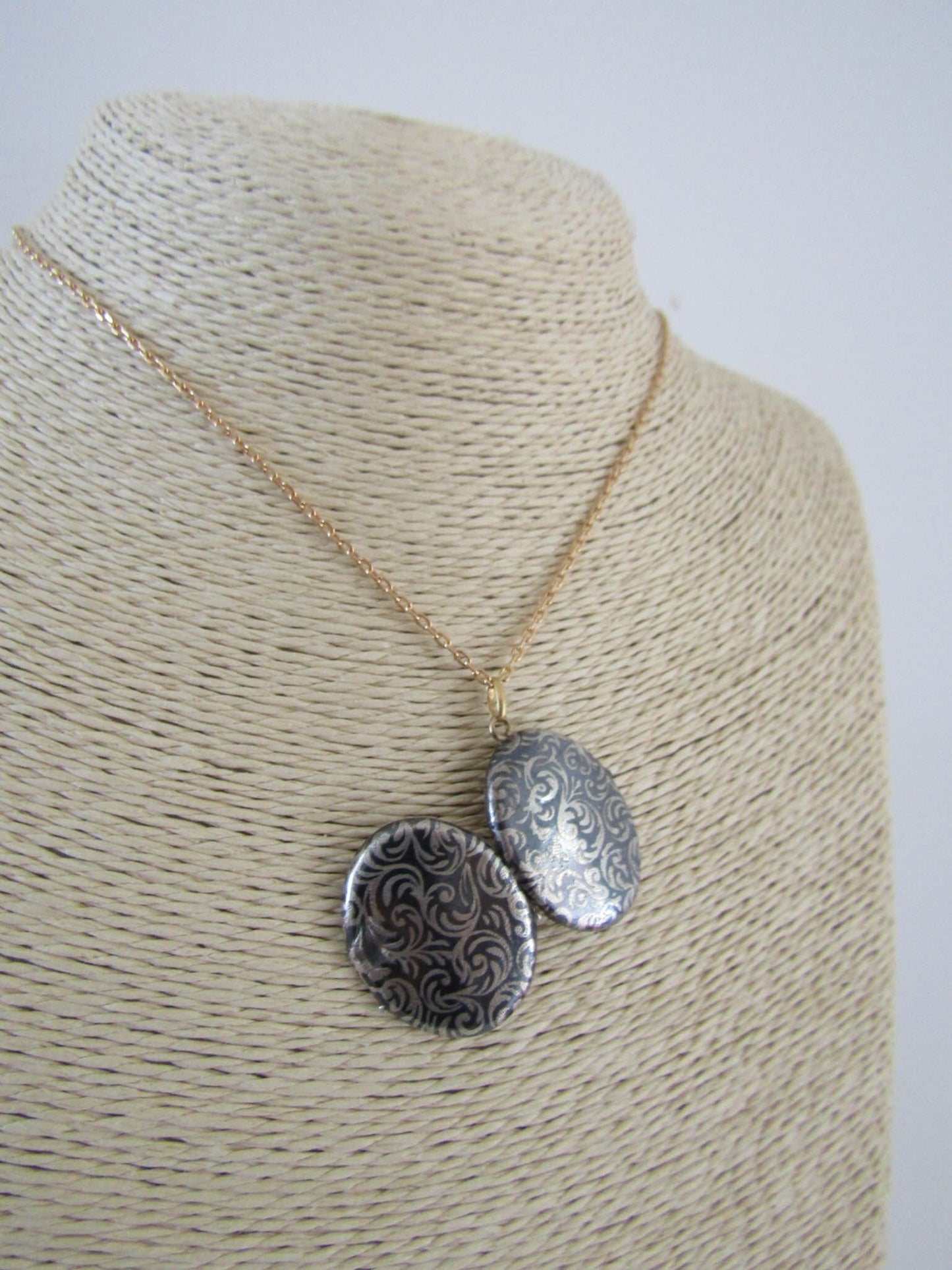 Victorian Silver Niello Locket with Vermeil Interior, Antique French XIX Century Locket