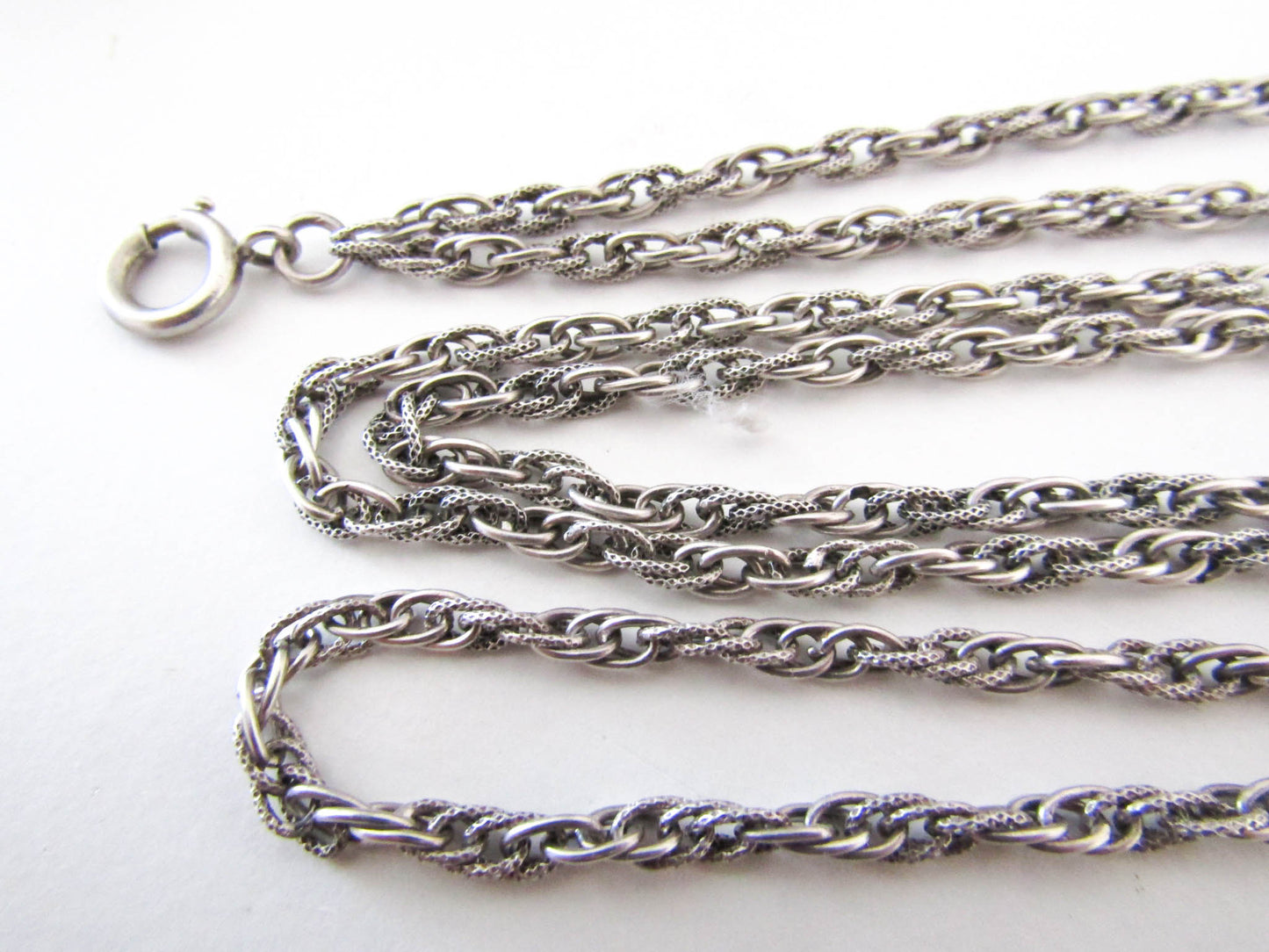 Victorian Silver Long Guard Chain, Antique French Muff Chain with Hanging Bolt Ring