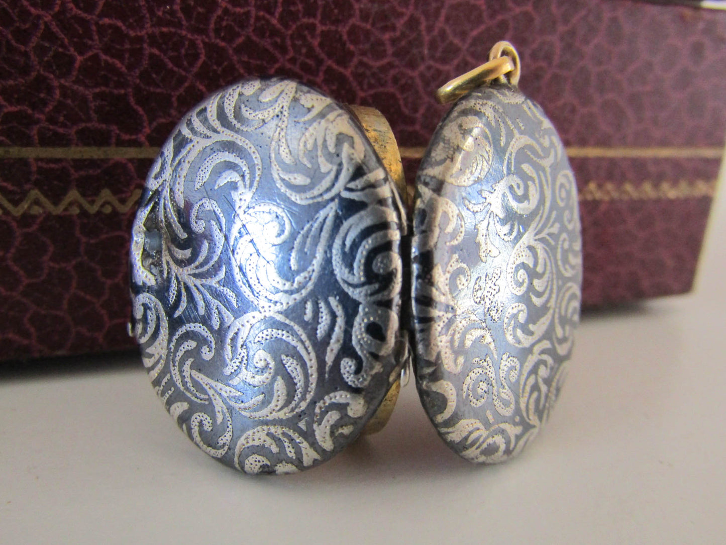 Victorian Silver Niello Locket with Vermeil Interior, Antique French XIX Century Locket