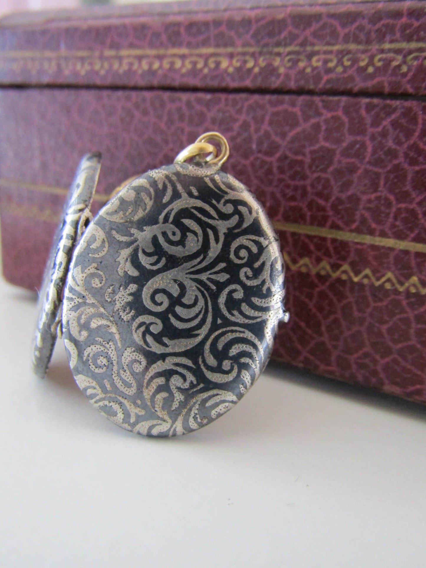 Victorian Silver Niello Locket with Vermeil Interior, Antique French XIX Century Locket