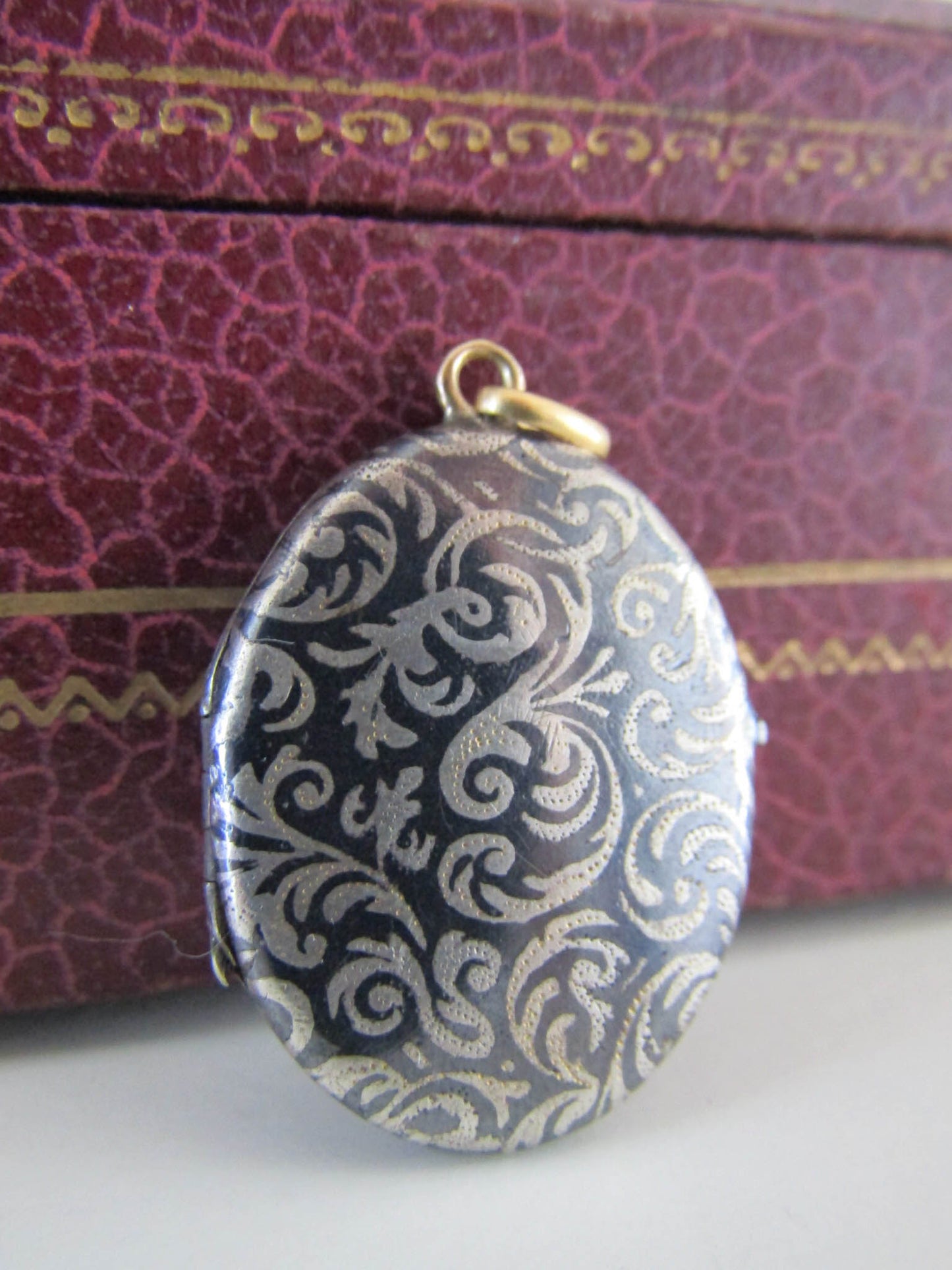 Victorian Silver Niello Locket with Vermeil Interior, Antique French XIX Century Locket