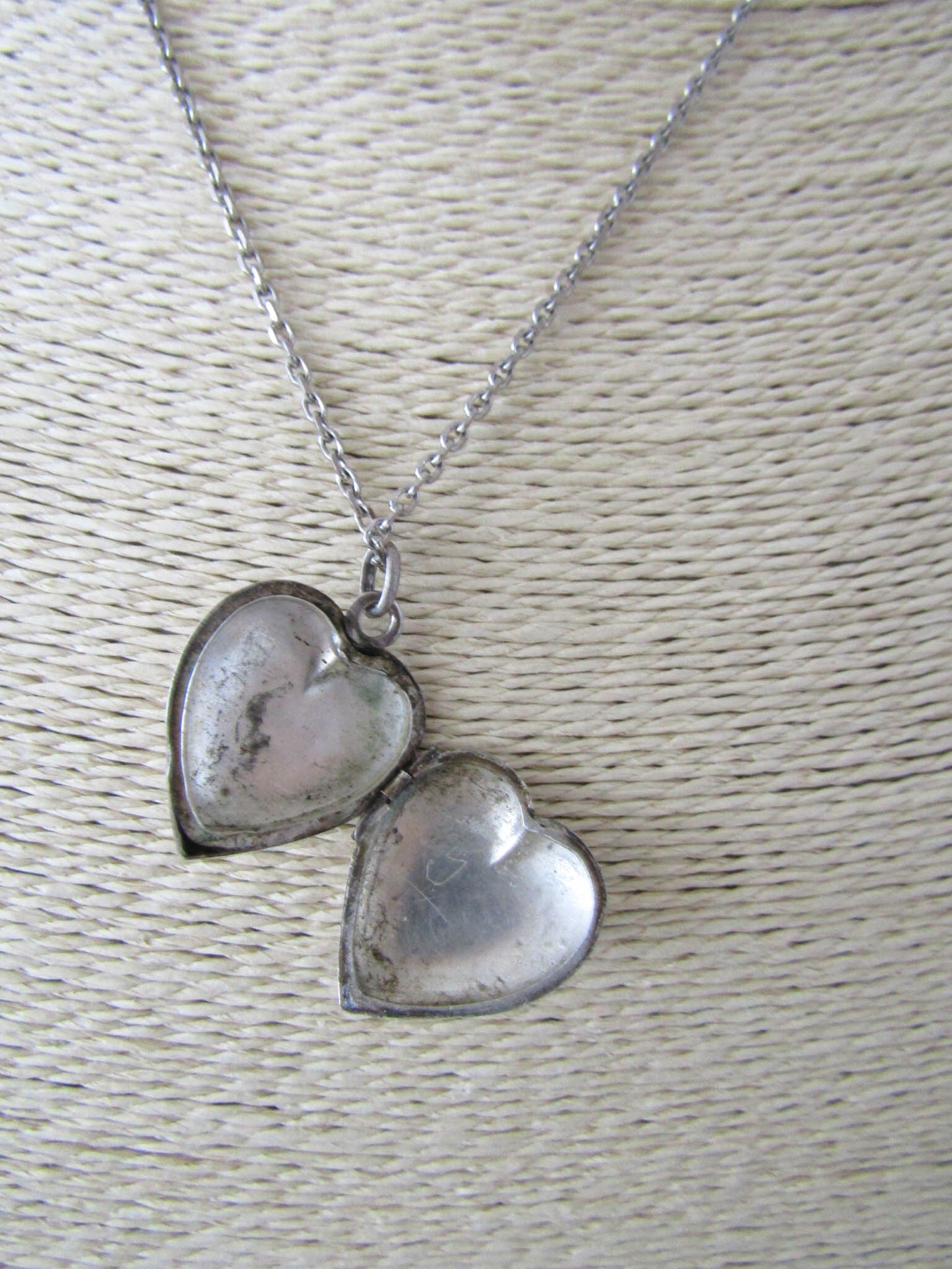 Victorian Silver Heart Pendant Necklace with Chain, Antique French Necklace