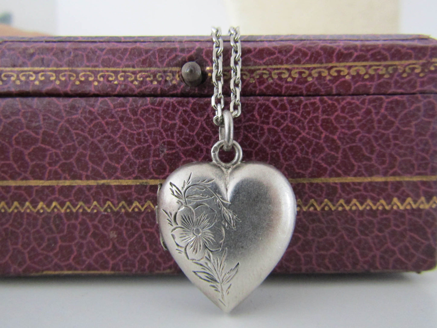 Victorian Silver Heart Pendant Necklace with Chain, Antique French Necklace