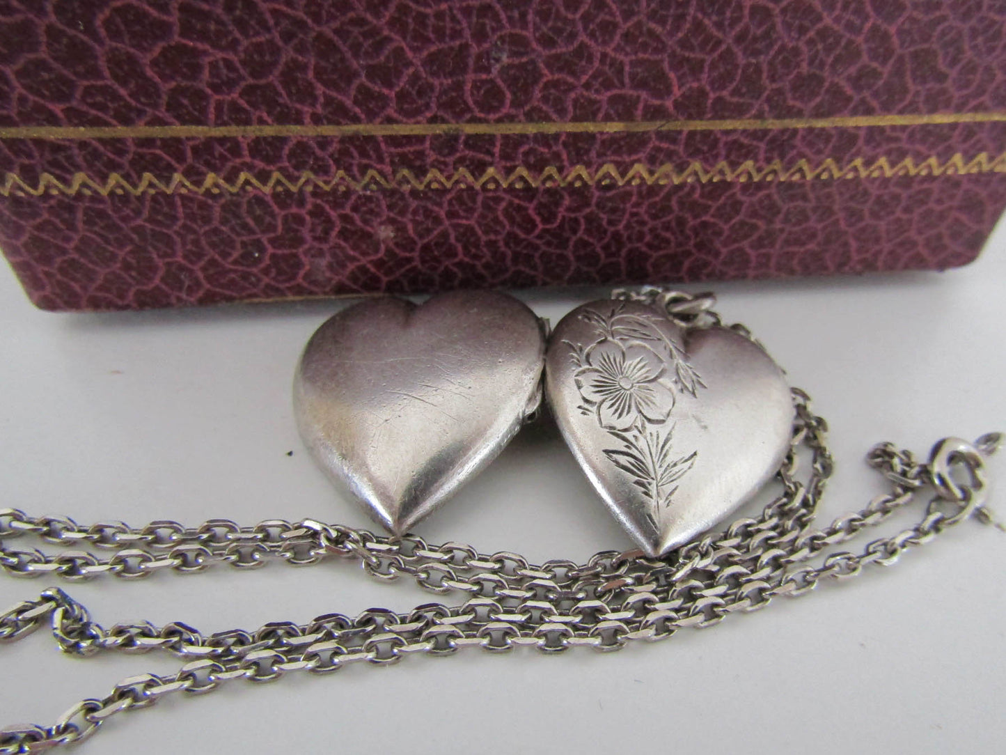 Victorian Silver Heart Pendant Necklace with Chain, Antique French Necklace