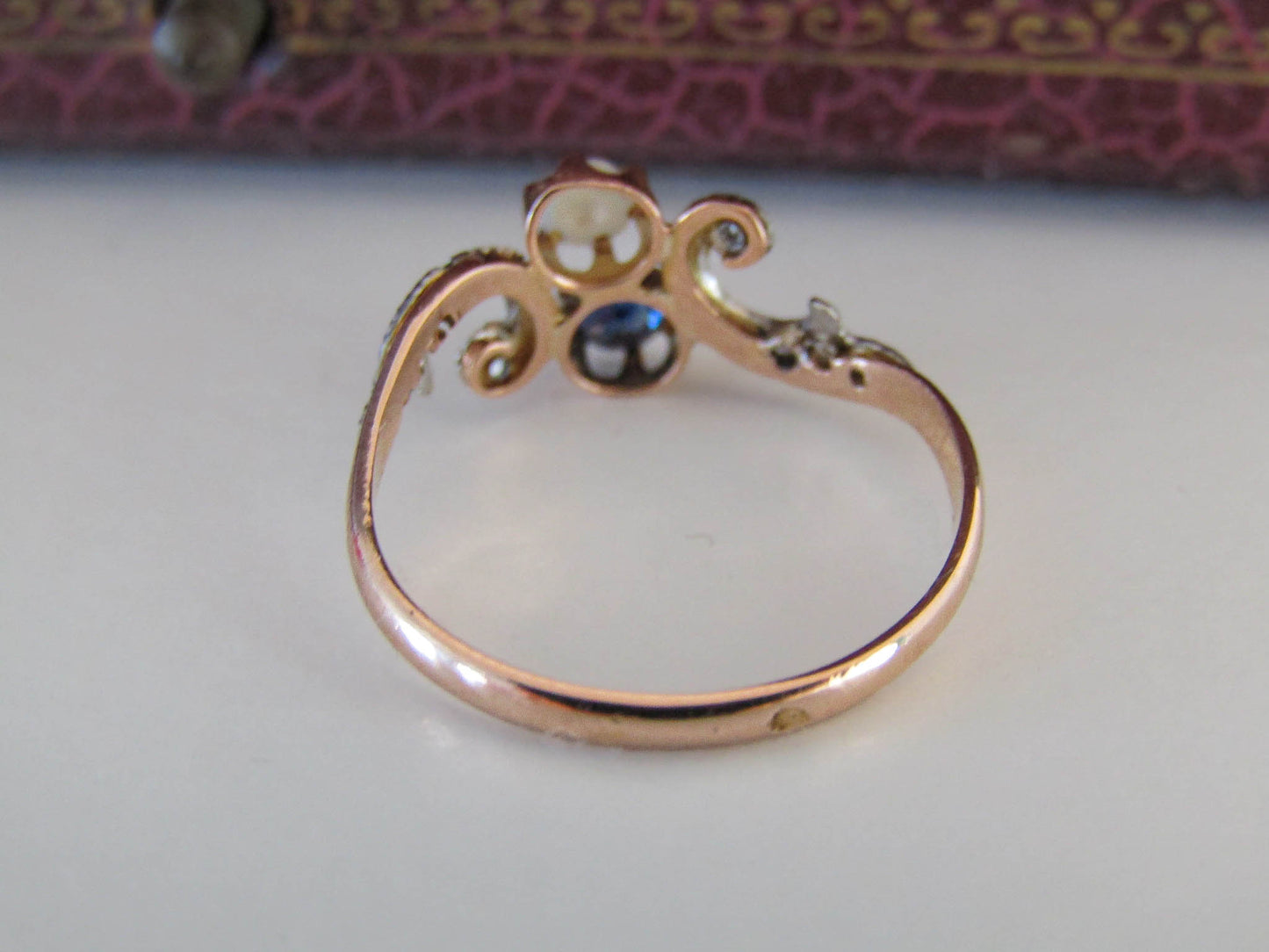 Antique 18k Gold Sapphire and Pearl Toi et Moi Engagement Ring, French Edwardian Engagement Ring c. 1900