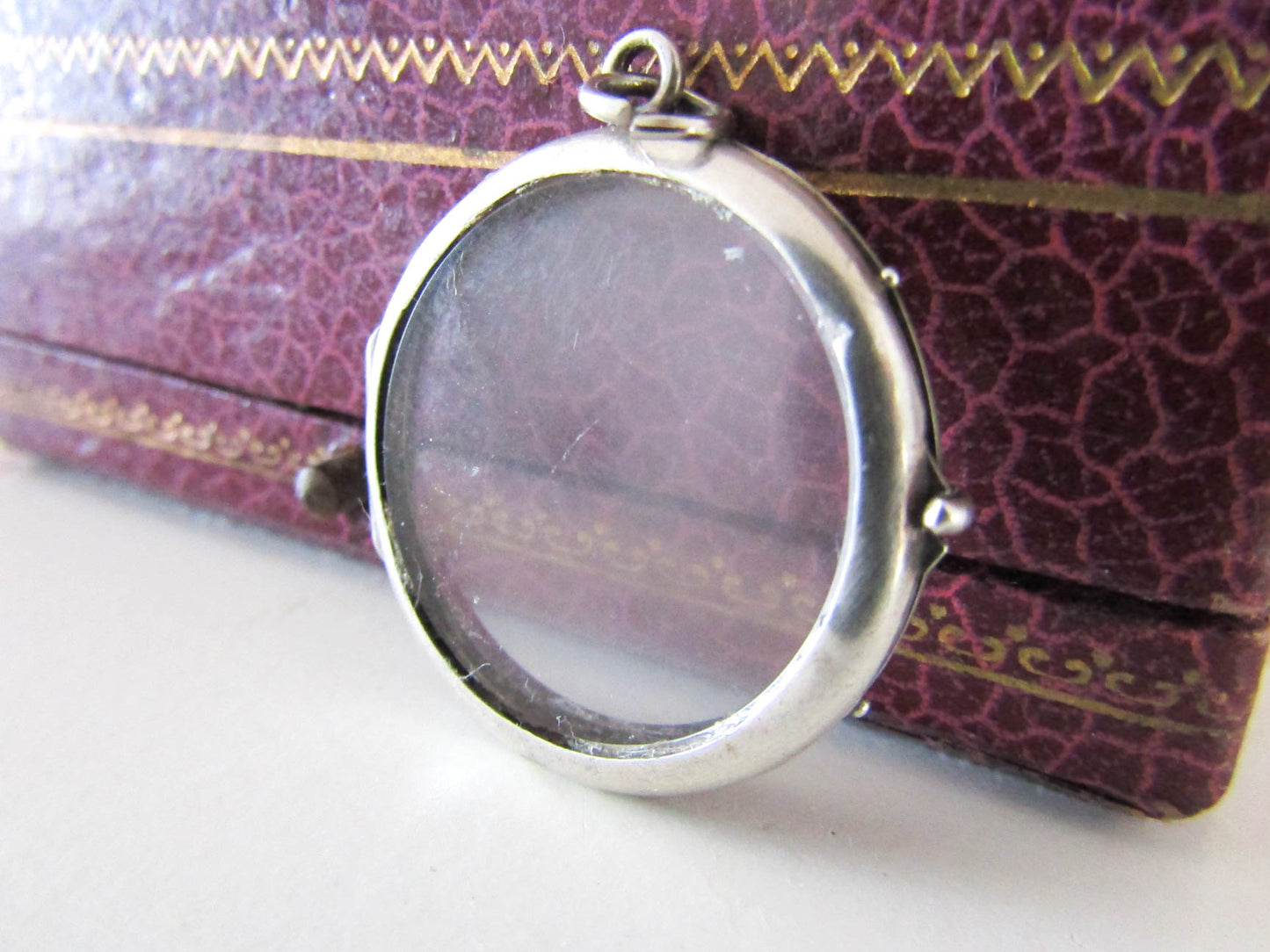 Edwardian Silver Photo Locket, Antique French Glass Photo Locket c. 1900