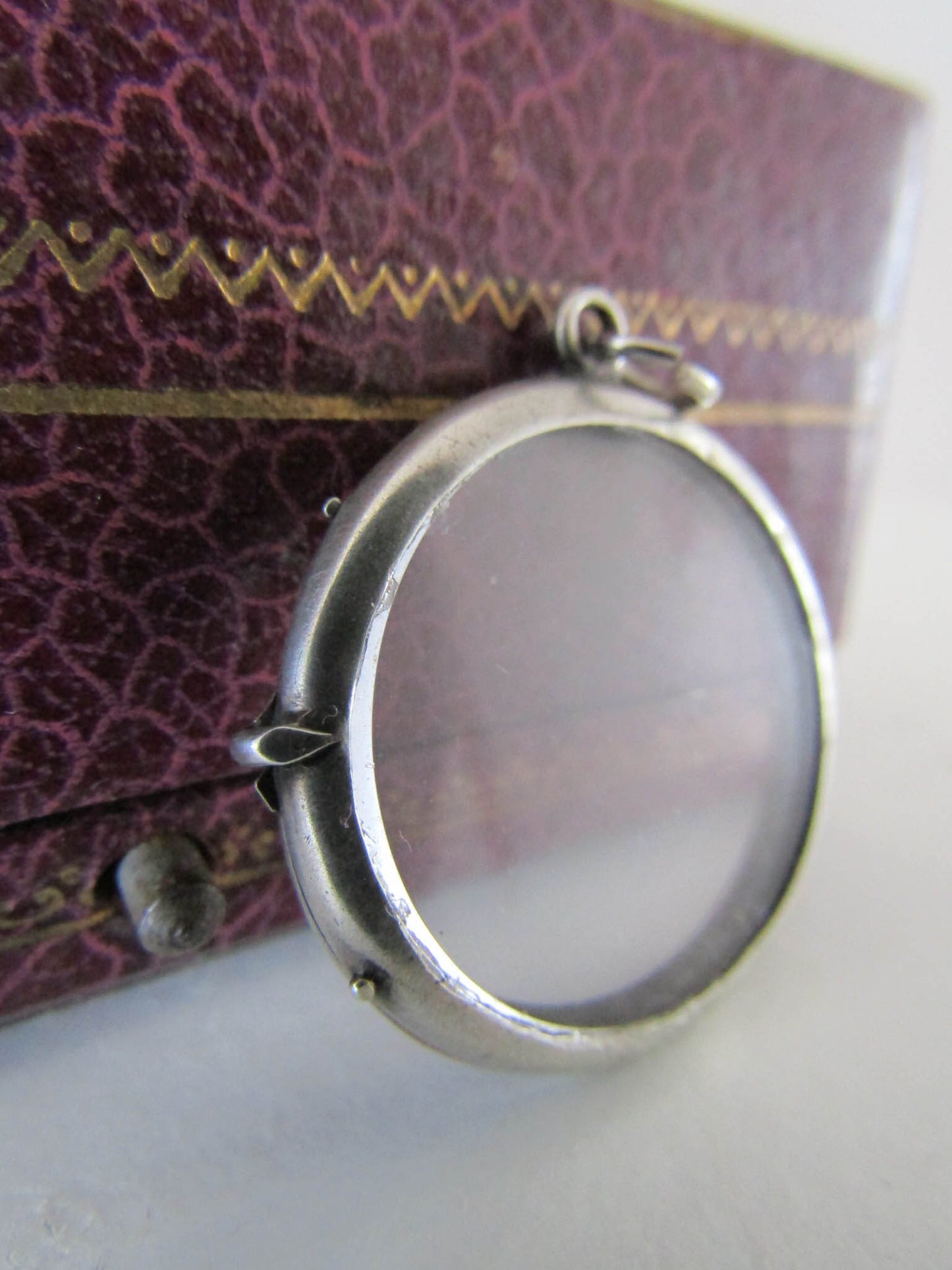 Edwardian Silver Photo Locket, Antique French Glass Photo Locket c. 1900