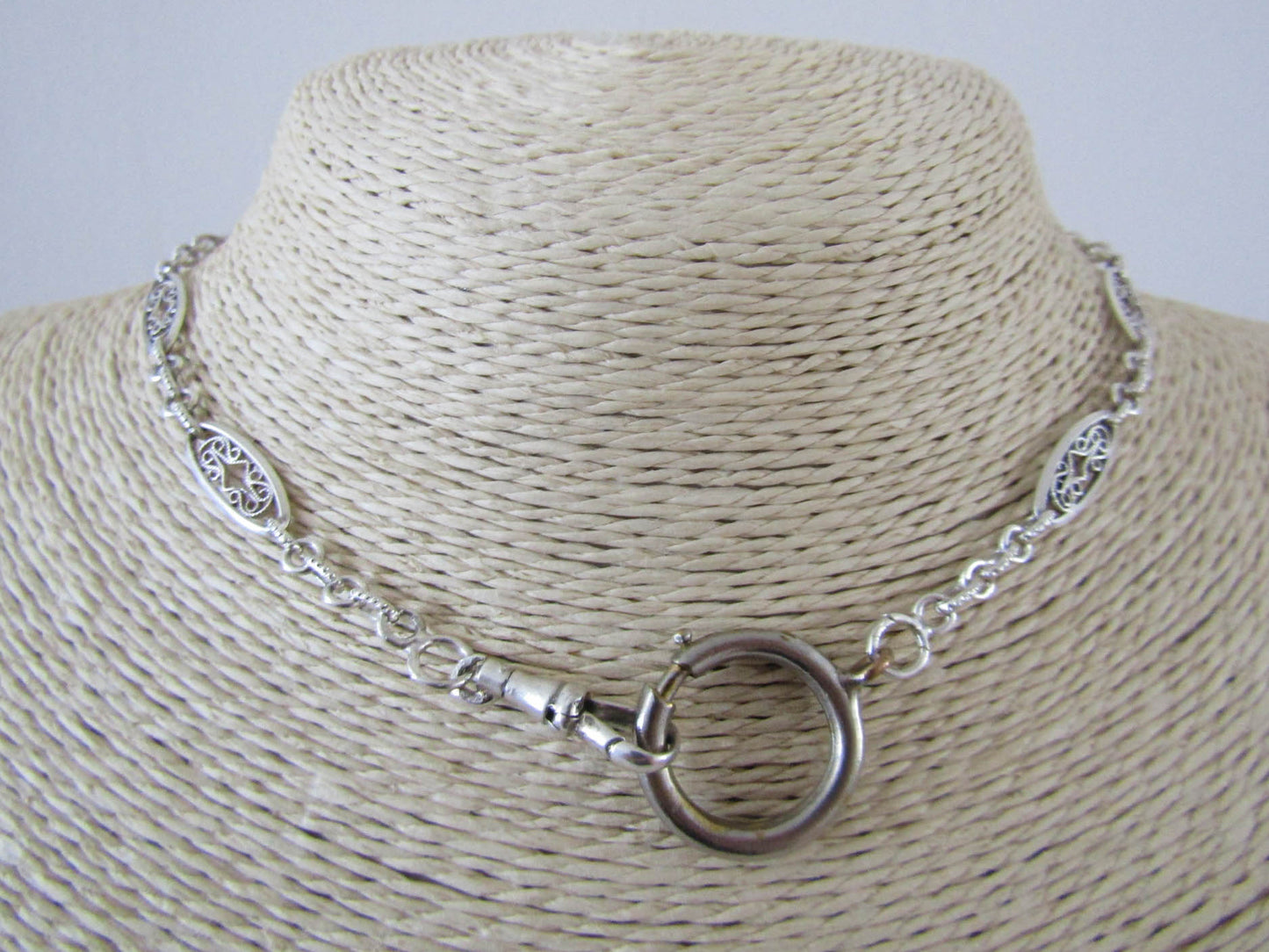 Antique French Silver Watch Chain, Victorian 800 Silver Watch Chain Necklace