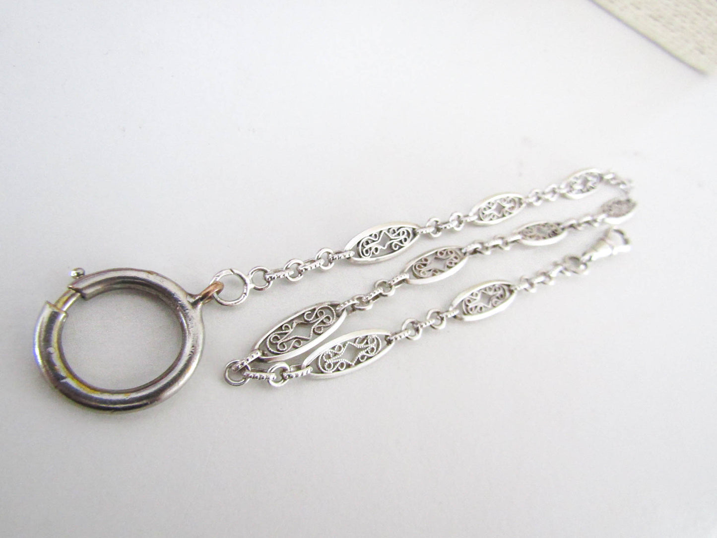 Antique French Silver Watch Chain, Victorian 800 Silver Watch Chain Necklace