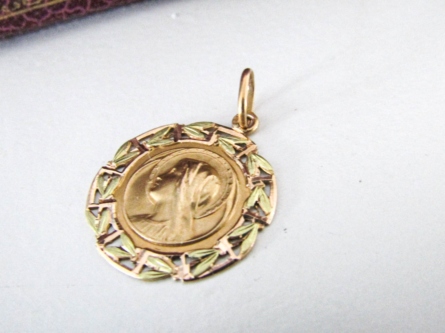 18k Gold Antique Religious Medal, Virgin Mary Gold Medal c. 1920s